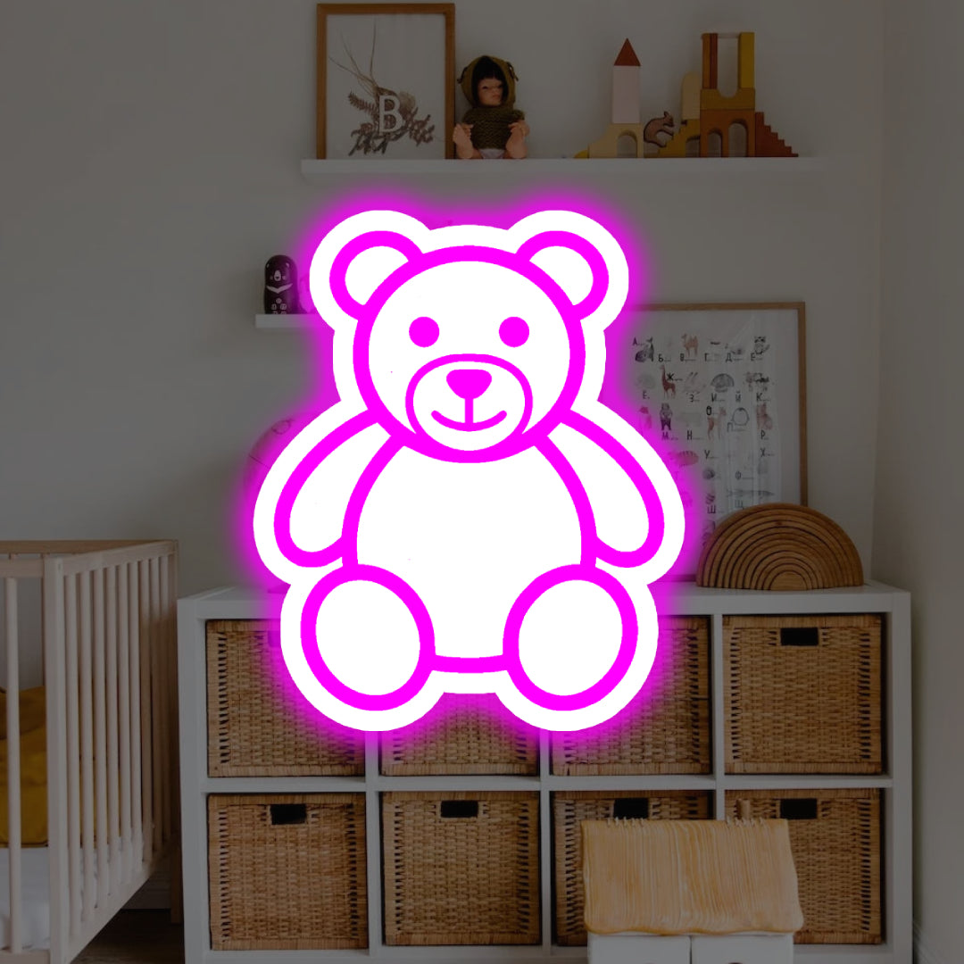 Letrero de neón LED con retroiluminación de oso de peluche