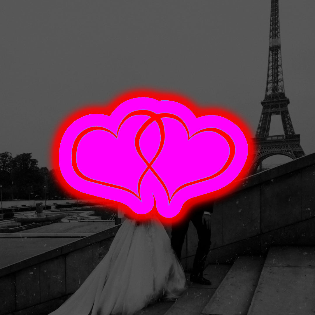 Letrero de neón LED con retroiluminación de doble corazón